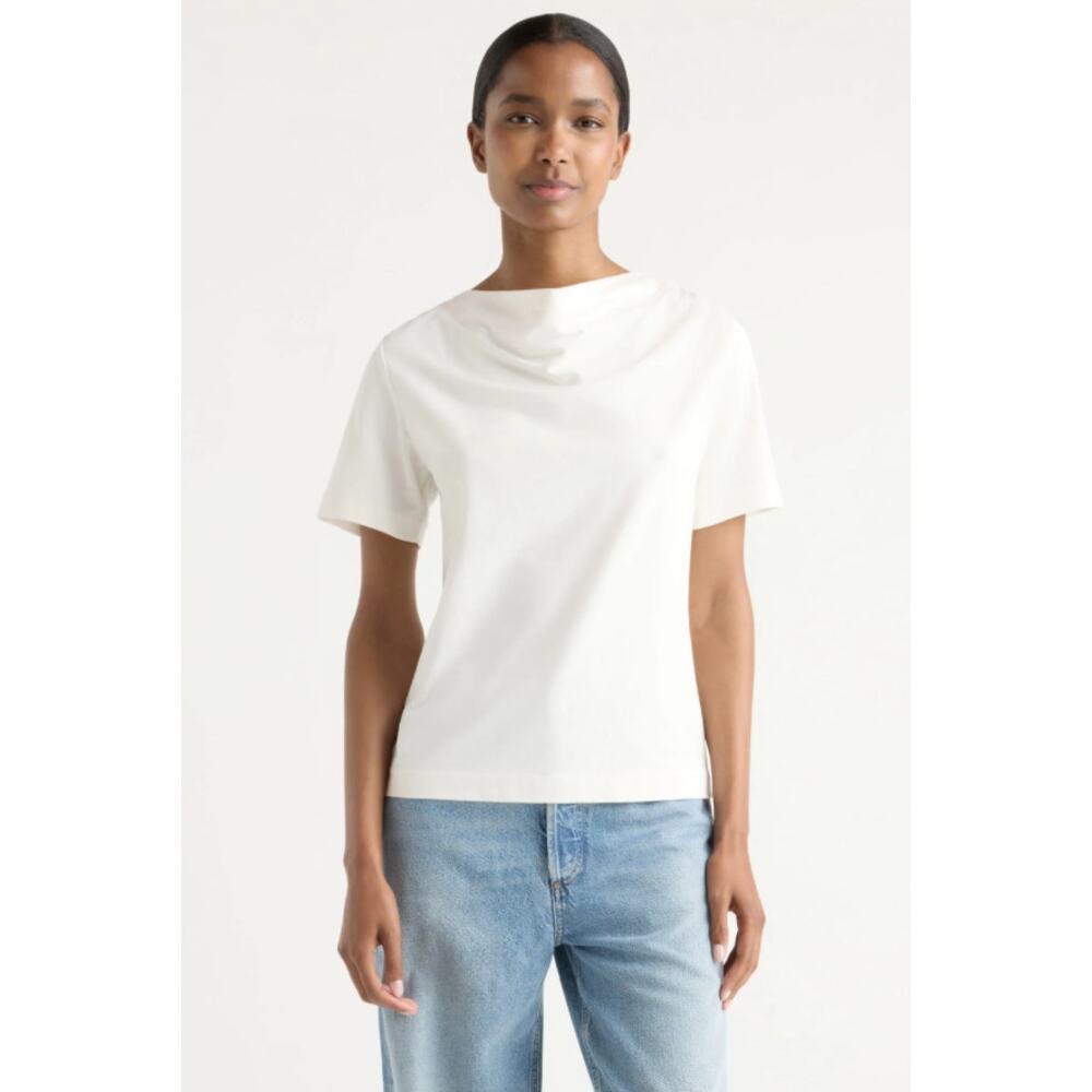 Modern Citizen Kendra Organic Cotton Cowl-Neck T-Shirt Short Sleeve White Top